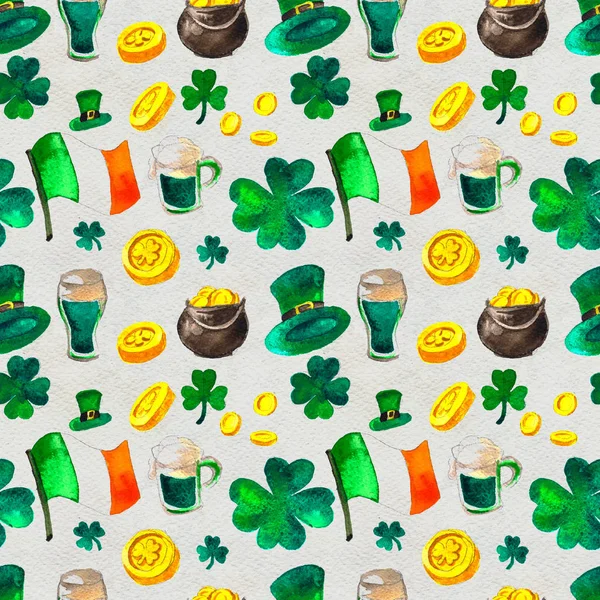 Zökkenőmentes kézzel rajzolt háttér St. Patricks Day szimbólumokkal — Stock Fotó