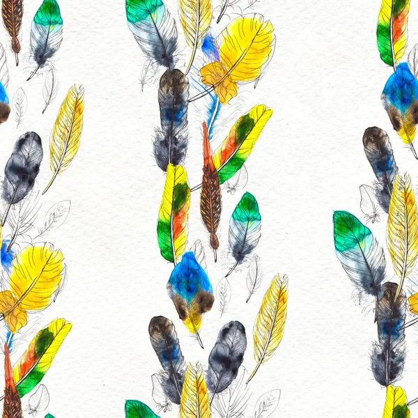 Akvarell tollak zökkenőmentes minta. Kézzel festett textúra — Stock Fotó