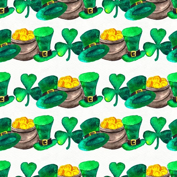 Zökkenőmentes kézzel rajzolt háttér St. Patricks Day szimbólumokkal — Stock Fotó