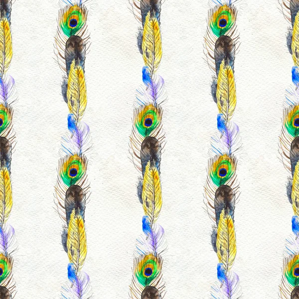 Watercolor feathers seamless pattern. Hand painted texture — Stock Photo, Image