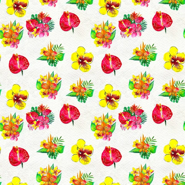 Seamless pattern With Tropical Flowers. Watercolor Background — Stock Photo, Image