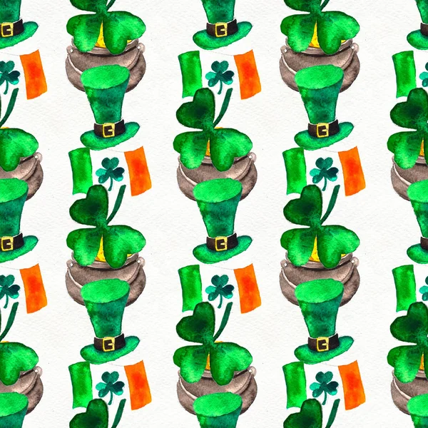 Seamless hand drawn background with St. Patricks Day symbols — Stock Photo, Image