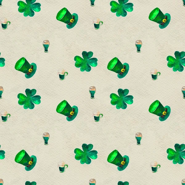 Fond dessiné à la main sans couture avec les symboles de la Saint-Patricks Day — Photo