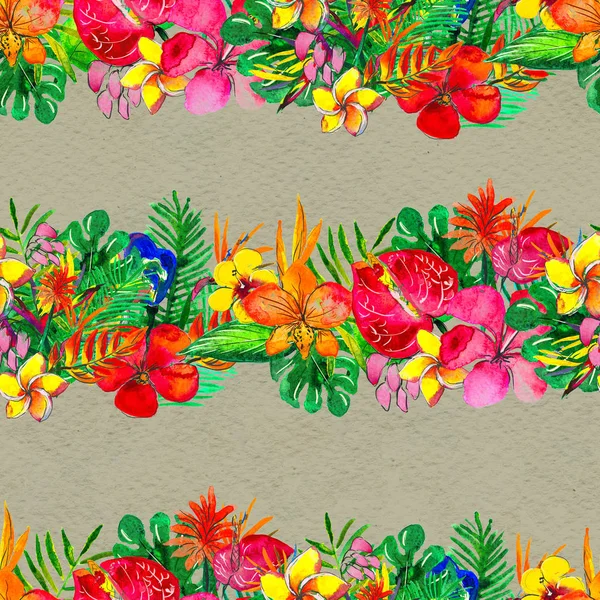 Patrón sin costuras con flores tropicales. Acuarela Fondo — Foto de Stock