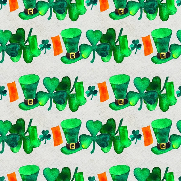 Zökkenőmentes kézzel rajzolt háttér St. Patricks Day szimbólumokkal — Stock Fotó