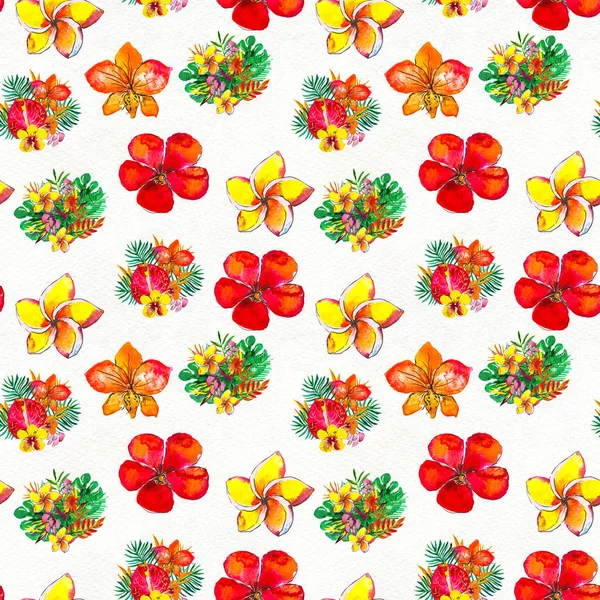 Seamless pattern With Tropical Flowers. Watercolor Background — Stock Photo, Image