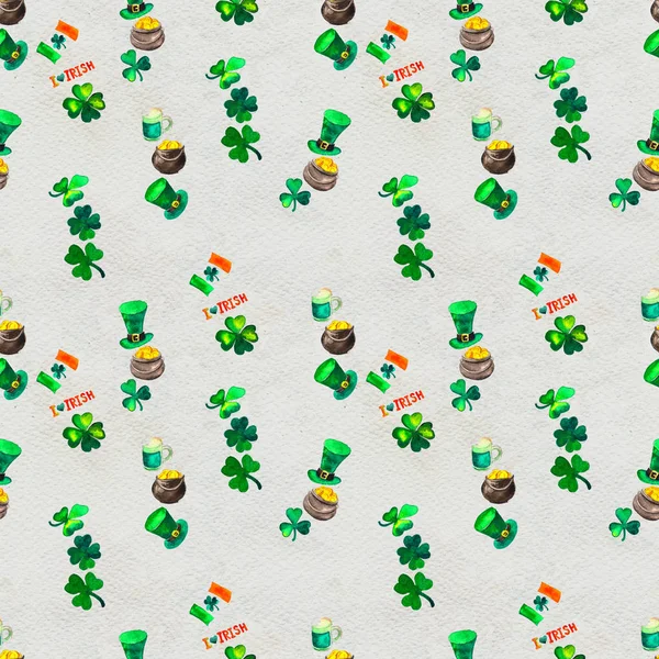 Nahtloser handgezeichneter Hintergrund mit St. Patricks Day Symbolen — Stockfoto