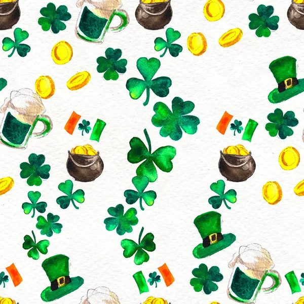 Nahtloser handgezeichneter Hintergrund mit St. Patricks Day Symbolen — Stockfoto