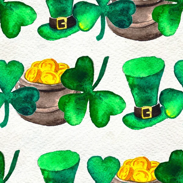 Zökkenőmentes kézzel rajzolt háttér St. Patricks Day szimbólumokkal — Stock Fotó