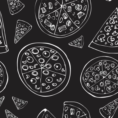 Pizza dilimleri el ile Seamless Modeli çizilmiş.