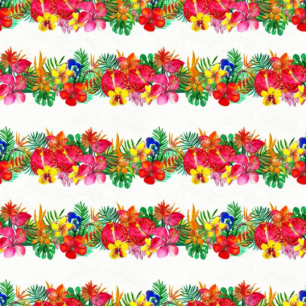 Seamless pattern With Tropical Flowers. Watercolor Background — Stock Photo, Image