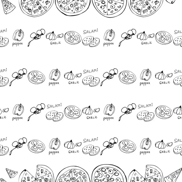 Бесшовный рисунок с нарезанными от руки ломтиками пиццы . — стоковый вектор