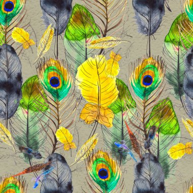 Suluboya tüyleri pürüzsüz desen. Elle boyanmış doku