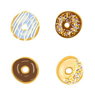 Dört renk Donuts izole ayarlayın. Vektör Illustration