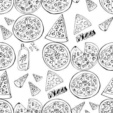 Pizza dilimleri el ile Seamless Modeli çizilmiş.