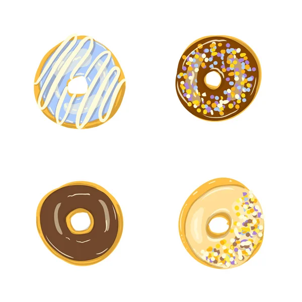Set de cuatro rosquillas de color aisladas. Ilustración vectorial — Archivo Imágenes Vectoriales