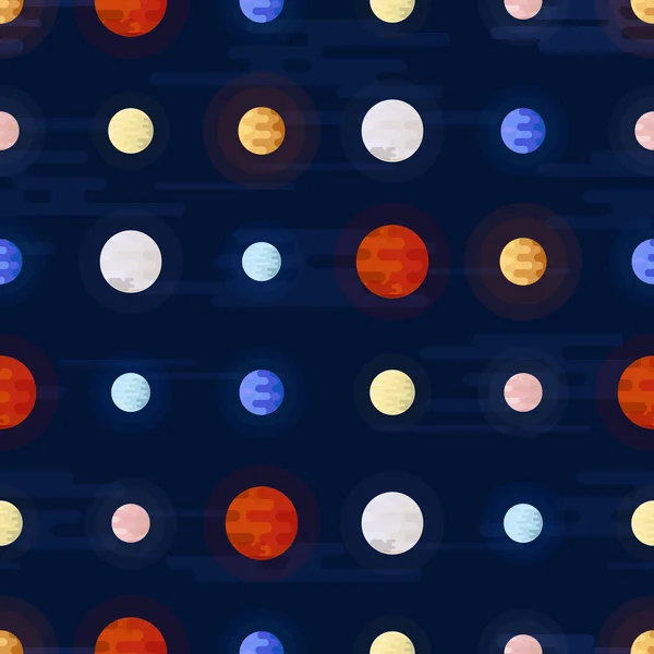 Космічний принт. Безшовний векторний малюнок. Різні кольорові планети Сонячної системи та зірки . — стоковий вектор