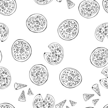 Pizza dilimleri el ile Seamless Modeli çizilmiş.