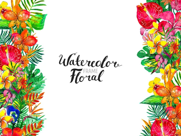 Akvarell háttér trópusi növények és virágok — Stock Fotó