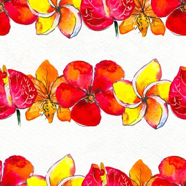 Tropik çiçeklerle kusursuz desen. Suluboya Arkaplanı