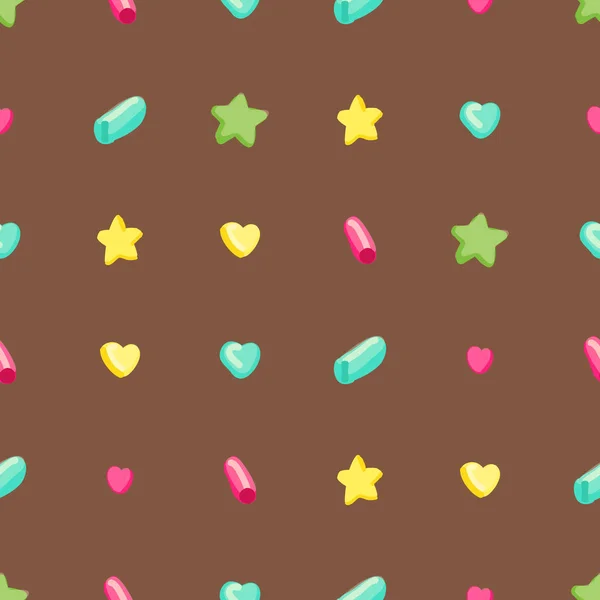 Simple pattern with hearts, stars and circles. Seamless vector background.