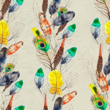 Suluboya tüyleri pürüzsüz desen. Elle boyanmış doku