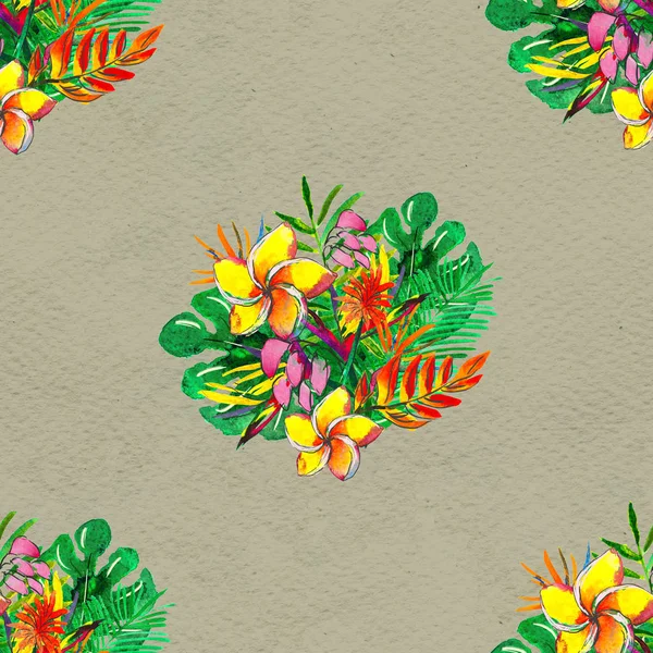 Seamless pattern With Tropical Flowers. Watercolor Background — Stock Photo, Image