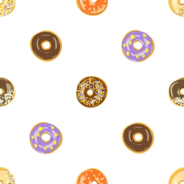 Geglazuurde zoete donuts naadloze patroon. Vector illustratie. Top View donuts — Stockvector