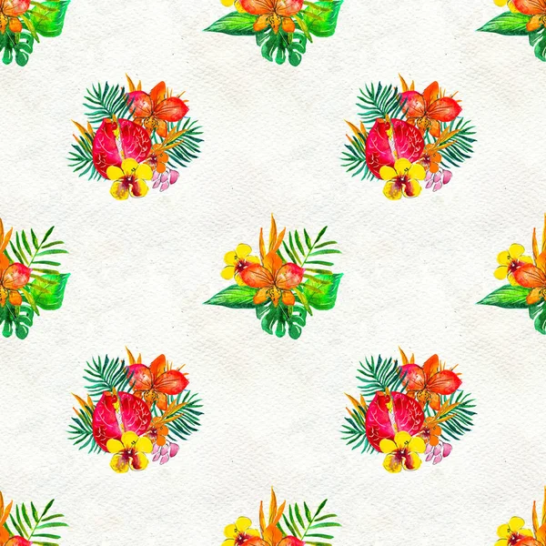 Seamless pattern With Tropical Flowers. Watercolor Background — Stock Photo, Image