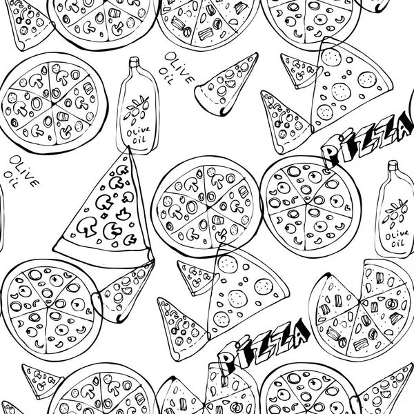 Nahtloses Muster mit handgezogenen Pizzascheiben. — Stockvektor