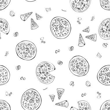 Pizza dilimleri el ile Seamless Modeli çizilmiş.