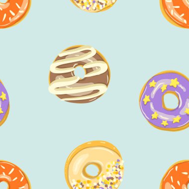Sırlı Donuts Dikişsiz desen. Fırın vektör Illustration. Üst görünüm donut