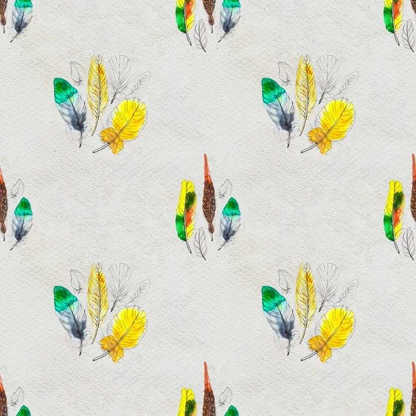 Watercolor feathers seamless pattern. Hand painted texture — Stock Photo, Image