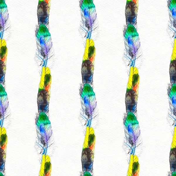 Watercolor feathers seamless pattern. Hand painted texture — Stock Photo, Image