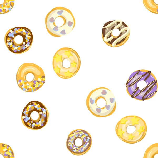 Glasierte Donuts nahtloses Muster. Bäckereivektorillustration. glasierte Krapfen — Stockvektor