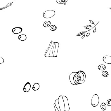 Yemek pişirmek için ingridients seamless modeli el ile çizilmiş.