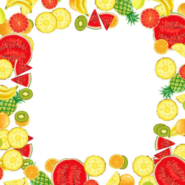 Hand drawn Exotic Fruit frame isolated on white background