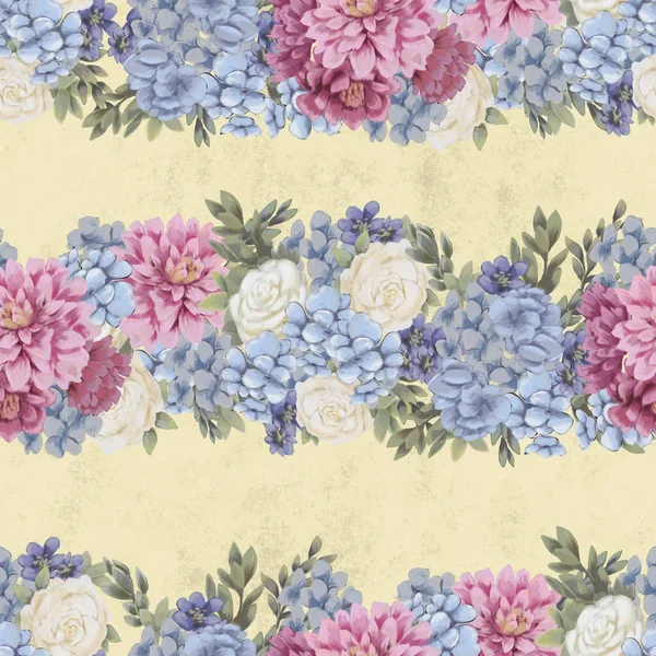 Watercolor floral seamless pattern. Hand painted flowers, greeting card template or wrapping paper — Stock Photo, Image