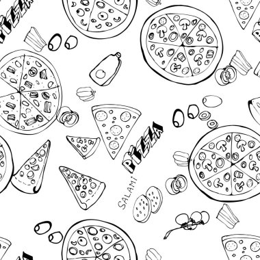 Pizza dilimleri el ile Seamless Modeli çizilmiş.