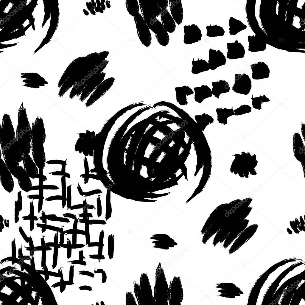 Vector seamless pattern. Abstract background with brush strokes. Ink painted hand made texture