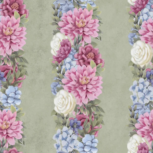 Watercolor floral seamless pattern. Hand painted flowers, greeting card template or wrapping paper — Stock Photo, Image