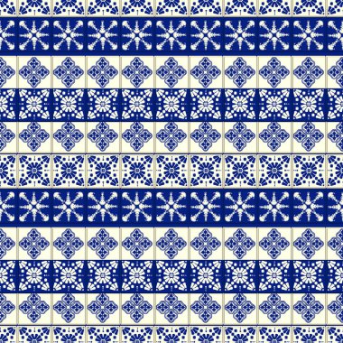 Vektör döşeme deseni, Lizbon çiçek Mozaik, Akdeniz sorunsuz lacivert süsleme