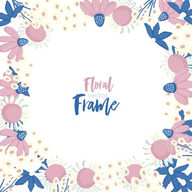 Çiçek ve yaprakları ile Vektör çiçek çerçeve.