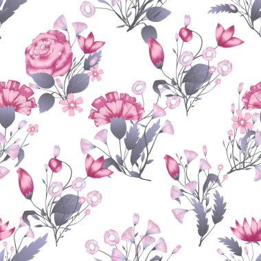 Gül ile Dikişsiz desen vektör çiçek tasarımı. Romantik arka plan baskısı