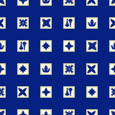 Vektör döşeme deseni, Lizbon çiçek Mozaik, Akdeniz sorunsuz lacivert süsleme