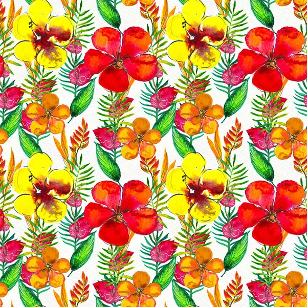 Seamless pattern With Tropical Flowers. Watercolor Background