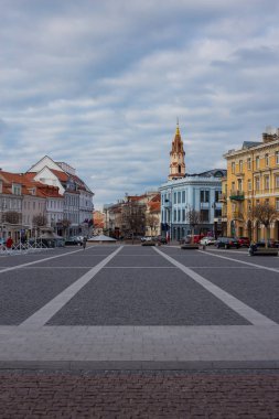Vilnius, Litvanya-11 Nisan 2019: Belediye Meydanı manzarası
