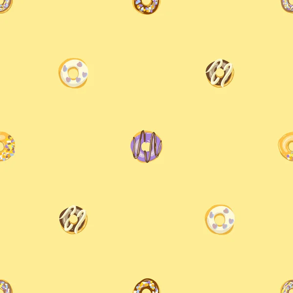 Glaserade Donuts sömlösa mönster. Bakery Vector illustration. Översta vyn munkar — Stock vektor