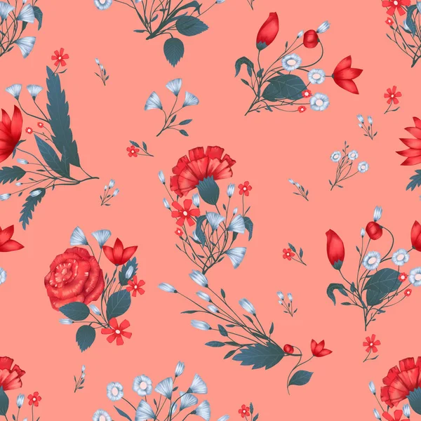 Padrão sem costura Vector design floral com rosas. Impressão de fundo romântica —  Vetores de Stock