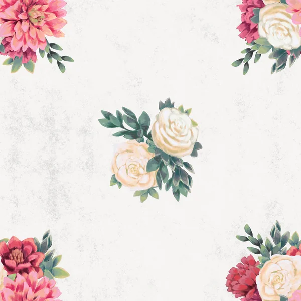 Akvarell virág zökkenőmentes minta. Kézzel festett virágok, üdvözlőlap sablon vagy csomagolópapír — Stock Fotó